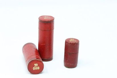 null Set of three Louis doors sheathed in red leather, two for the 20 franc coins...