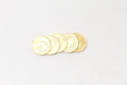 null Lot of 5 gold coins of 20 francs Vreneli. (1935 LB x 5)

TB to APC. 

Weight:...