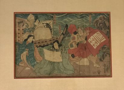  Utagawa Kuniyoshi (1798 - 1861) 
Oban yoko-e, acteurs de kabuki figurant des personnages...