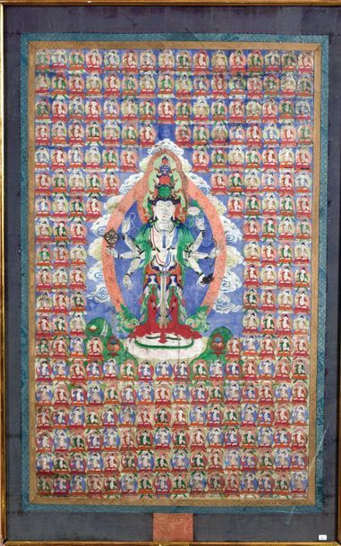  TIBET, 19th century 
Thangka, tempera on canvas, Avaloiktesvara with eleven heads...