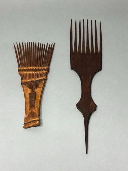 null Set of two combs, one made of wood, the other of basketry and small dagger.

Length...