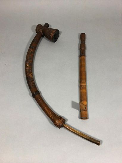  KUBA Pipe, Democratic Republic of Congo 
Finely decorated wood, bone tip and copper...