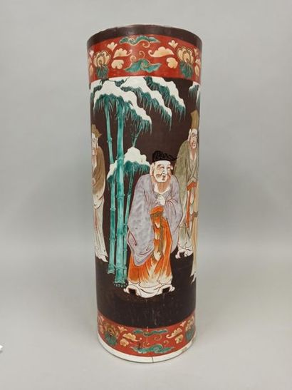 null Earthenware umbrella stand decorated with dignitaries in the taste of the green...