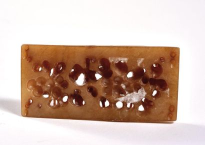  CHINA, 19th century 
Rectangular shaped plate of brown nephrite, two deer among...