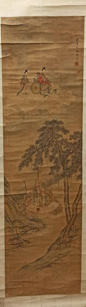 null CHINE - XIXe siècle

Encre et couleurs sur papier, immortels taoistes lisant...