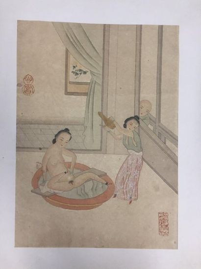 null CHINE, XXème siècle

Trois aquarelles érotiques sur papier.

(contre-collées...