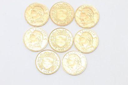 Eight 20 franc gold coins Vreneli (1935 LB)

APC...