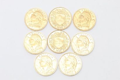 null Eight 20 franc gold coins Vreneli (1935 LB)

APC to SUP. 

Weight: 51.56 g....