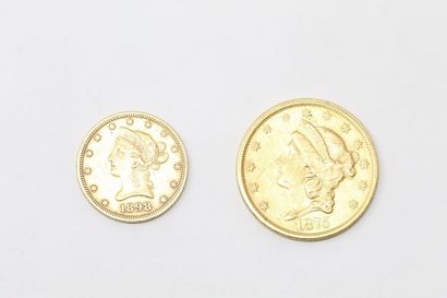 Lot composed of two gold coins:

- 20 dollars...
