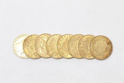 null Eight gold coins of 20 Francs each comprising : 

- 7 x Napoleon III bareheaded...