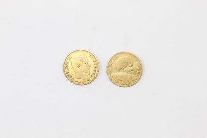 Two gold coins of 10 Francs Napoleon III...