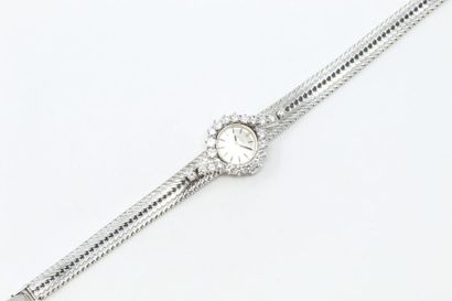 null Montre bracelet de dame en or gris 18k (750), boîtier rond, cadran à fond gris,...