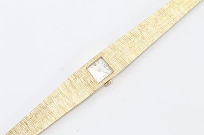 null Montre bracelet de dame en or jaune 18k (750), boîtier carré, cadran à fond...