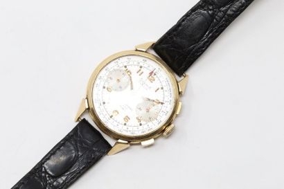 null Montre chronomètre bracelet d'homme, boîtier rond en or jaune 18k (750), cadran...