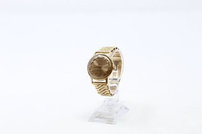 null Montre bracelet d'homme, boîtier rond en or jaune 18k (750), cadran à fond doré...