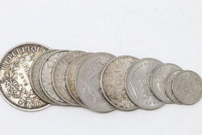 null Lot de pièces en argent comprenant 5 x 5 francs Semeuse et une pièces de 10...