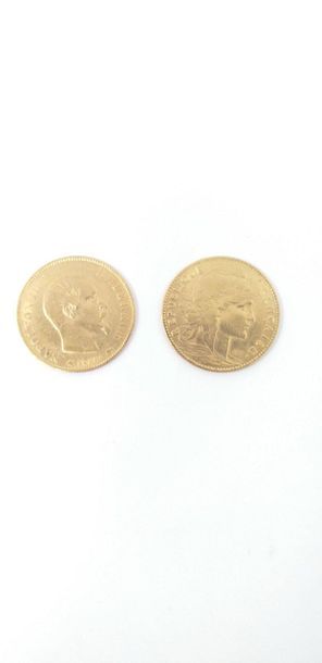 null Set of 2 gold coins including : 

- 10 francs cockerel 1906

- 10 francs Napoleon...