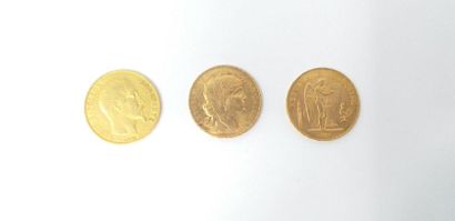 Set of 3 gold coins including :

- 20 francs...