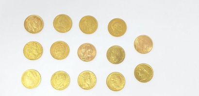 Suite of 14 gold coins of 20 francs from...