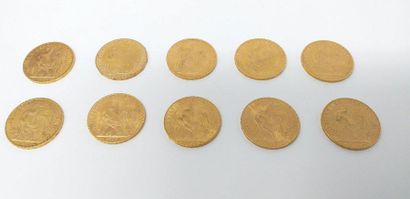 null Lot of 10 gold coins of 20 francs Rooster.

TB to SUP. 

Weight : 64.5 g.