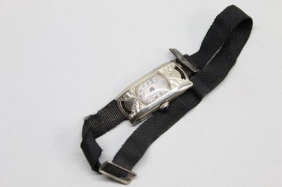 null Montre bracelet de dame, boitier en or gris 18k (750) de style Art Déco, cadran...