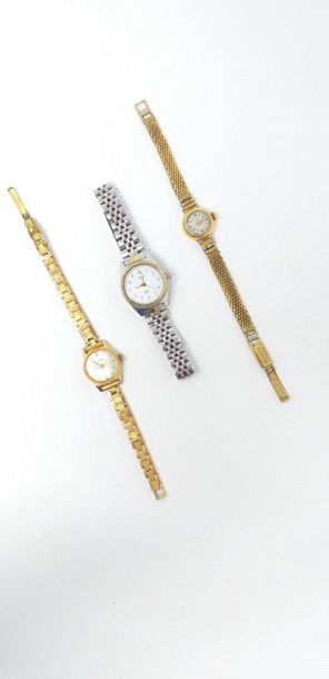 null Lot de trois montres bracelet de dame dont une avec un boitier en or jaune 18k...