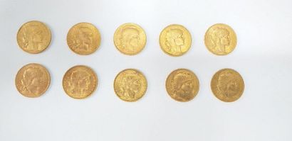 Lot of 10 gold coins of 20 francs Rooster....