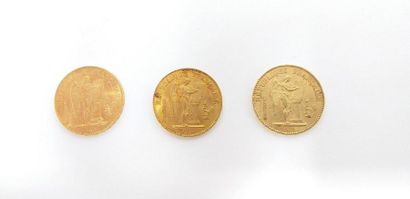 Lot of three gold coins of 20 Francs to the...