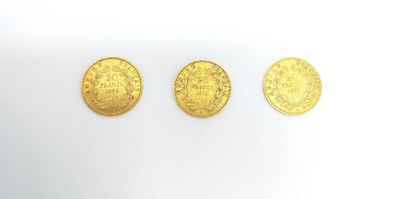 null Lot de trois pièces en or de 20 francs Napoléon III tête nue.

TB à TTB.

Poids...