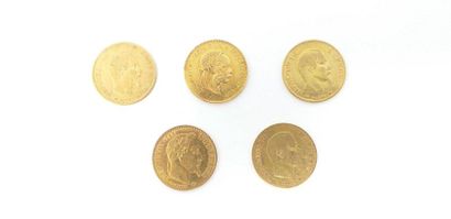 null Lot de 5 pièces en or comprenant : 

- 2 x 10 francs Napoléon III tête nue 1859...