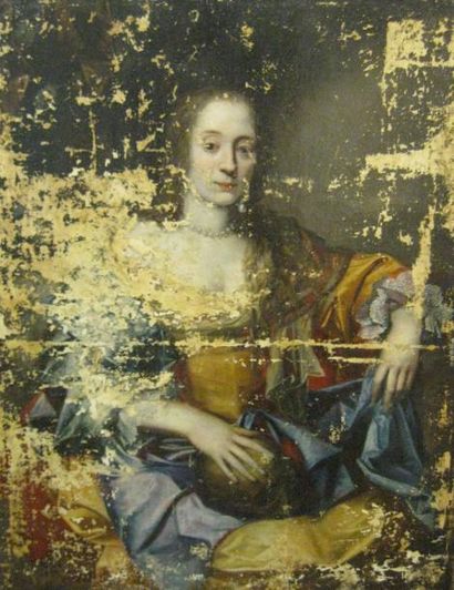 École FRANÇAISE du XVIIe siècle Portrait de femme en Madeleine, la main droite posée...