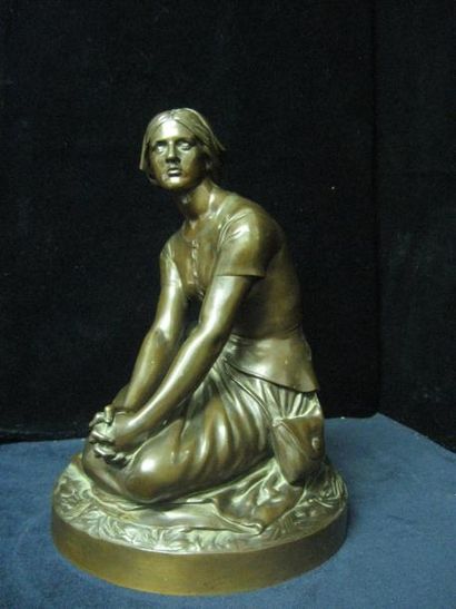 Henri Michel Antoine CHAPU (1833 -1891) Jeanne d'arc Bronze signé et marque du fondeur...