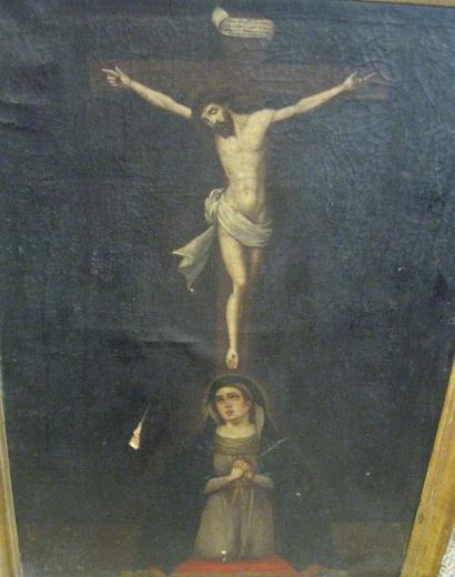 École ESPAGNOLE (Genre du XVIIe siècle) Le christ en croix et la vierge de douleur...