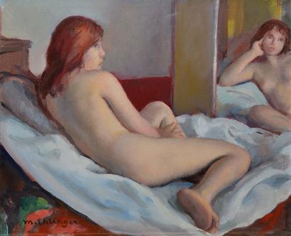 EHLINGER Maurice Ambroise, 1896-1981 Nu roux aux reflets, huile sur toile, signée...