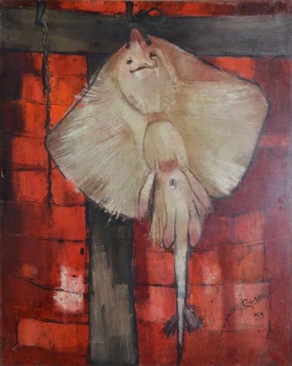GANNE Yves, né en 1931 La raie, Paris, 1955, huile sur toile (accidents), signée...