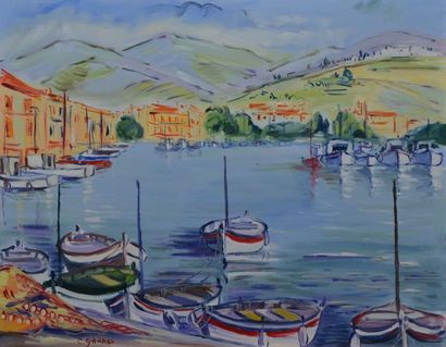 GARROS Catherine, née en 1954 Le port de Cassis, huile sur toile, signée en bas à...