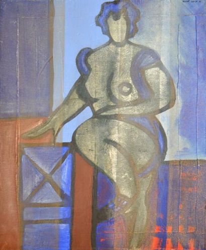 HALF Hervé, né en 1955 Femme aux cheveux bleus, 1993, peinture et matière sur toile,...