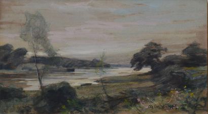KNIGHT Aston, 1873-1948 Aven au crépuscule, aquarelle gouachée sur papier vergé gris,...
