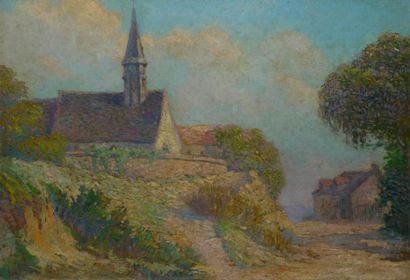 MARÉCHAL Victor, né en 1879 Chapelle bretonne, huile sur carton (petites griffures),...