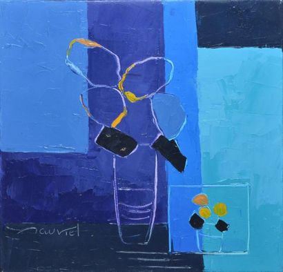 MAUVIEL Laurence, née en 1953 Composition aux bouquets, peinture sur toile, signée...
