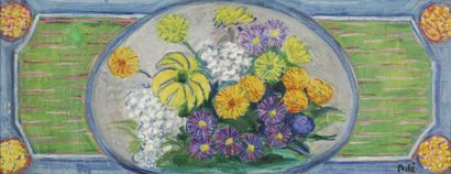 PESKÉ Jean, 1870-1949 Bouquet, composition décorative, huile sur toile (accidents...