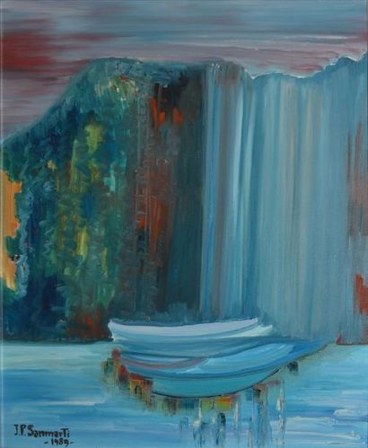 SANMARTI Jean-Pierre, né en 1945 Chutes d'eau au crépuscule, 1989, peinture sur toile,...