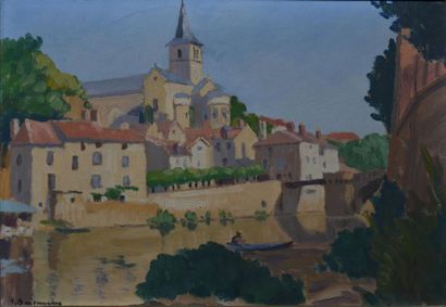 BERJONNEAU Jehan, 1890-1972 La Gartempe à Montmorillon, huile sur toile, signée en...