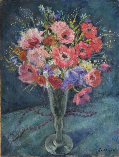 SCORTESCO Paul, 1895-1976 Printemps, bouquet, huile sur toile (restaurations), signée...