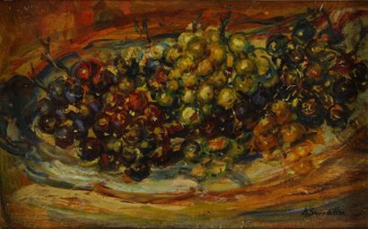 SOURDILLON Berthe, 1895-1976 Assiette de raisin, huile sur toile, signée en bas à...