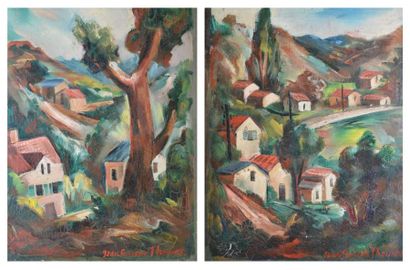 THOMAS Jean-François, 1894-1939 Vues de villages, une huile sur carton et une huile...