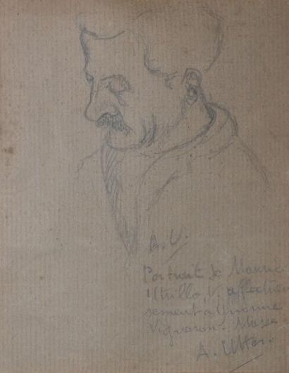UTTER André, 1886-1948 Portrait de Maurice Utrillo, dessin au crayon noir sur papier...