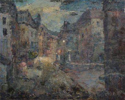 VAGH WEINMANN, XXe siècle Rue, huile sur panneau (encrassement et usures), signée...