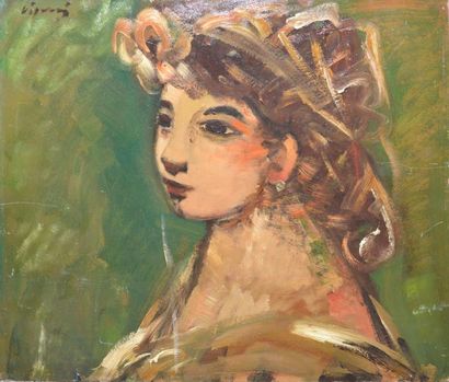 VIGNY Sylvain, 1902-1970 Tête de jeune femme blonde, huile sur carton (accidents),...