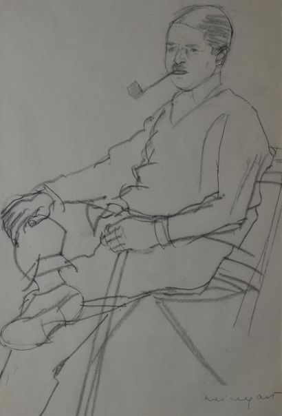 WEINGART Joachim, 1895-1942/45 Homme à la pipe, crayon noir, signé en bas à droite,...